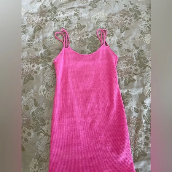 open lace back dress Zara Pink Ribbed Midi Dress